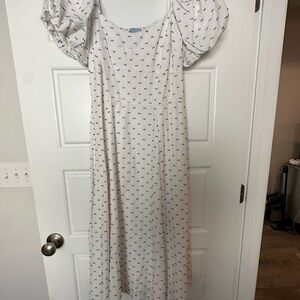 ANTONIO MELANI White Puff Sleeve Dress with Navy Blue Pattern